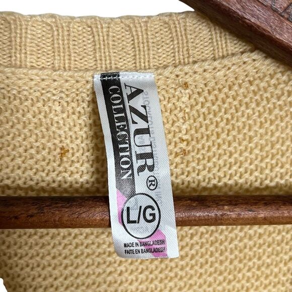 Azur Collection Open Front Pointelle Knit Longline Cardigan Pale Yellow Sz Large - Picture 6 of 8